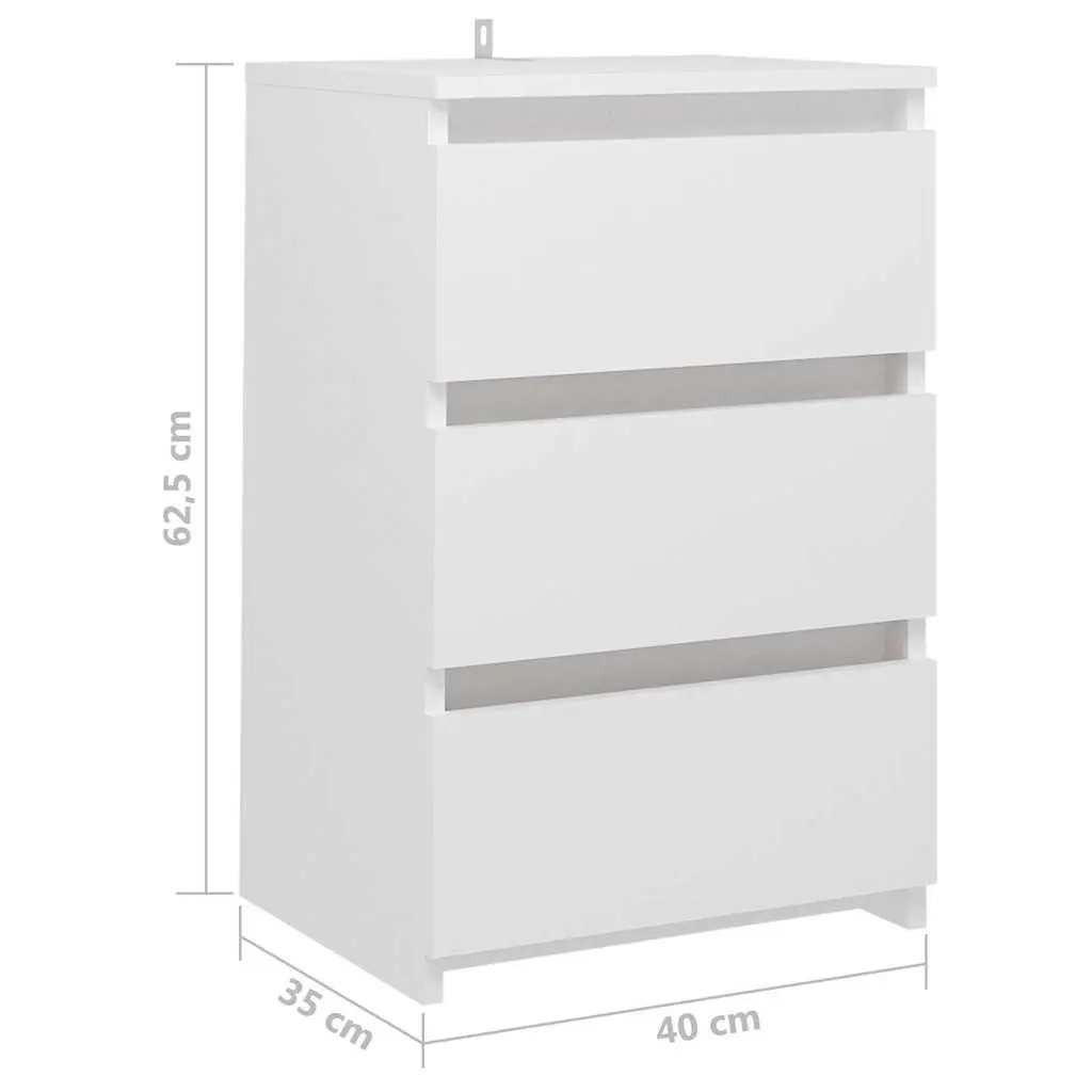 Bedside Table White Nightstand 3 Drawers Bedroom Storage Unit