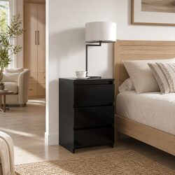 Bedside Table Black 40x35x62.5 cm Engineered Wood Cabinet 3 Drawer Storage