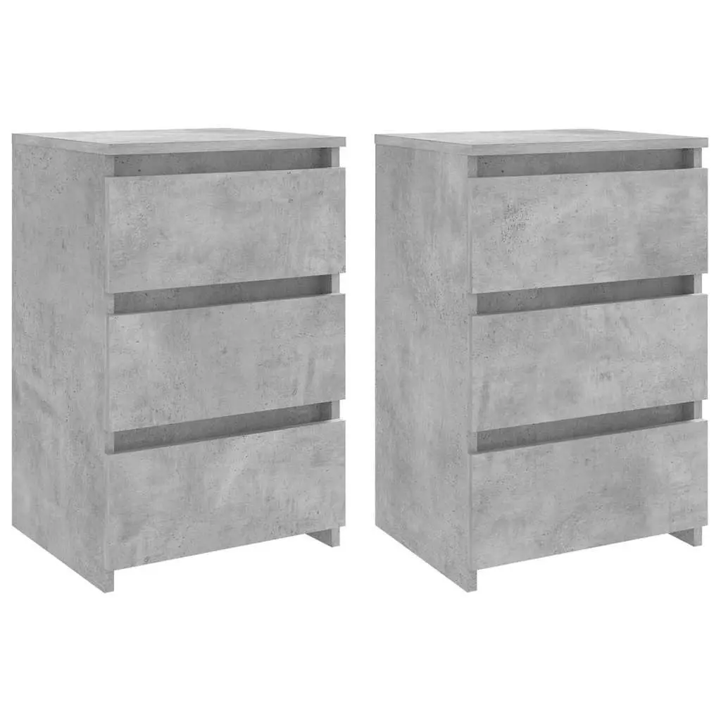 Bedside Tables 2 pcs Grey Nightstands with 3 Drawers Storage Engineered Wood