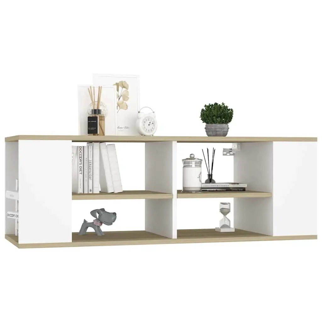Wall-Mounted TV Cabinet Adjustable Shelves White Sonoma Oak