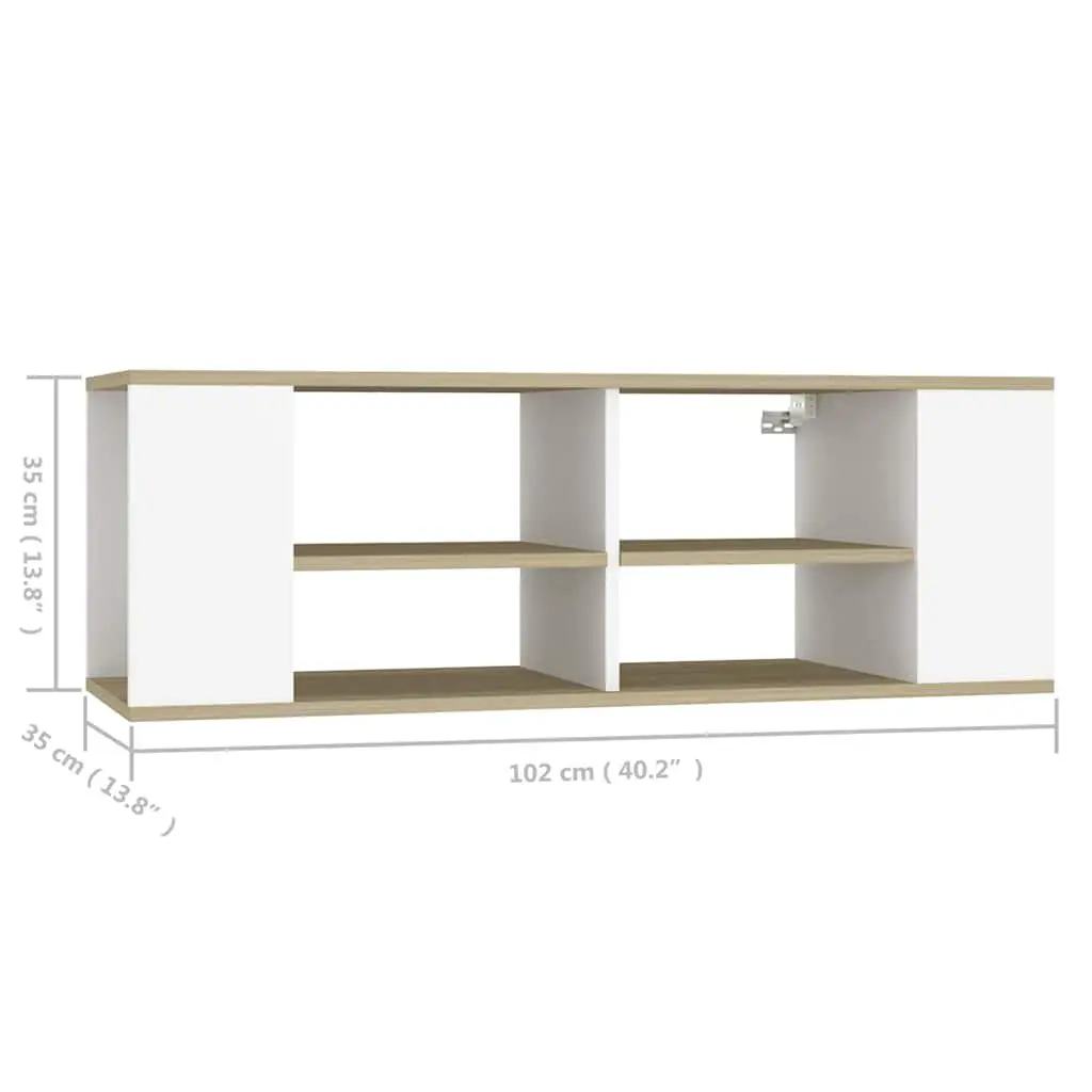 Wall-Mounted TV Cabinet Adjustable Shelves White Sonoma Oak