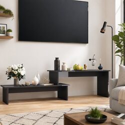 TV Cabinet Grey Industrial Style Engineered Wood Shelving Unit Storage Furniture