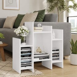 Side Cabinet White Storage Furniture 6 Shelves Engineered Wood Organiser Unit