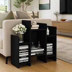Side Cabinet Black Storage Furniture with 6 Shelves Engineered Wood Home