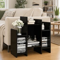 Side Cabinet High Gloss Black Storage Shelving Unit Furniture Sofa Table