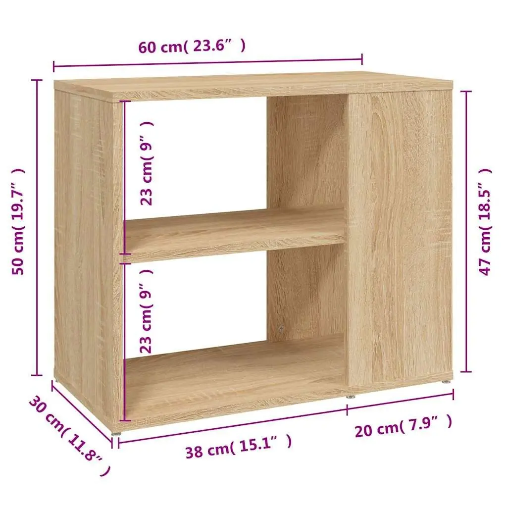 Side Cabinet Brown Storage Furniture 2 Shelf Engineered Wood