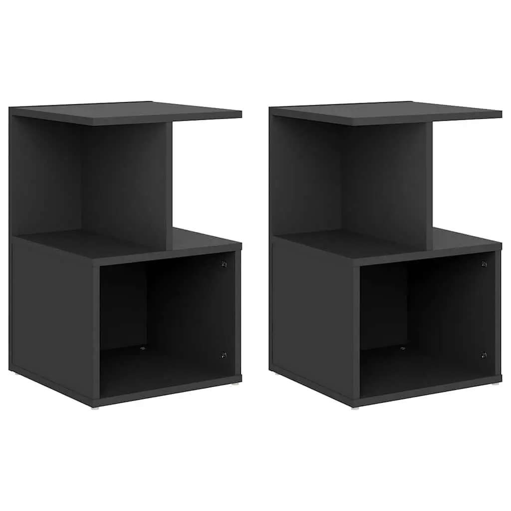 Bedside Cabinet Set Open Compartments Storage Grey 2 Piece