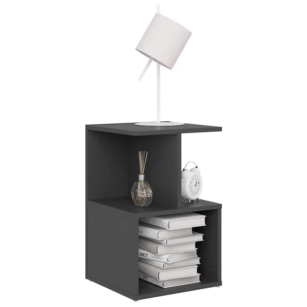 Bedside Cabinet Set Open Compartments Storage Grey 2 Piece