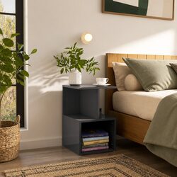 Bedside Cabinets 2 pcs High Gloss Grey Nightstand Open Storage Compartments