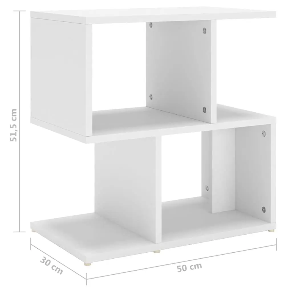 Bedside Cabinet Open Compartments Storage 50W x 30D x 51.5H cm White Engineered Wood