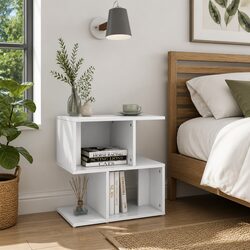 Bedside Cabinet Set 2 pcs White Open Compartment Storage Nightstand Table