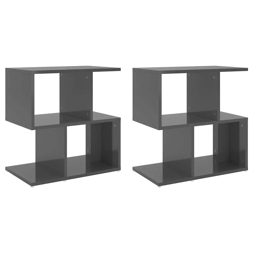 Bedside Cabinets Set 2 pcs Open Compartment Storage Grey High Gloss Engineered Wood
