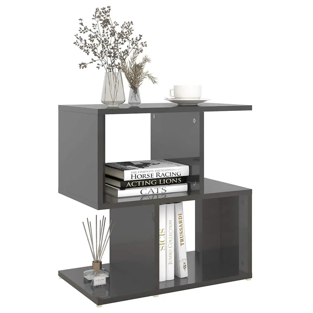 Bedside Cabinets Set 2 pcs Open Compartment Storage Grey High Gloss Engineered Wood