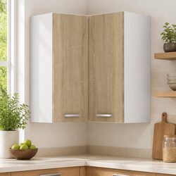 Hanging Corner Kitchen Cabinet Storage with Two Shelves Doors Brown
