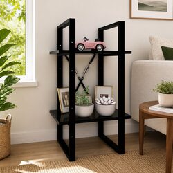 Book Cabinet 2-Tier Shelving Unit Black Engineered Wood Storage Display Stand