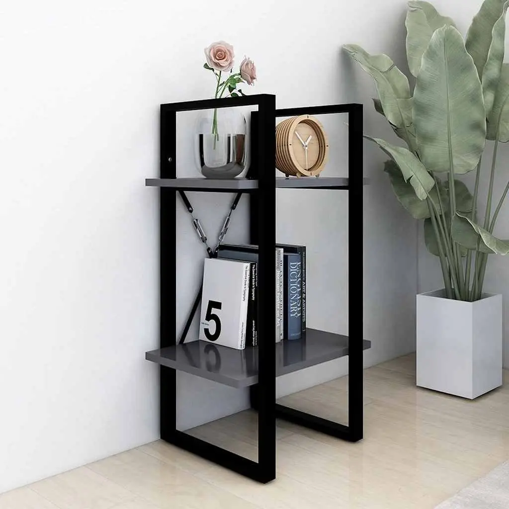 Book Cabinet 2-Tier Grey Storage Shelving Unit Engineered Wood Industrial Style