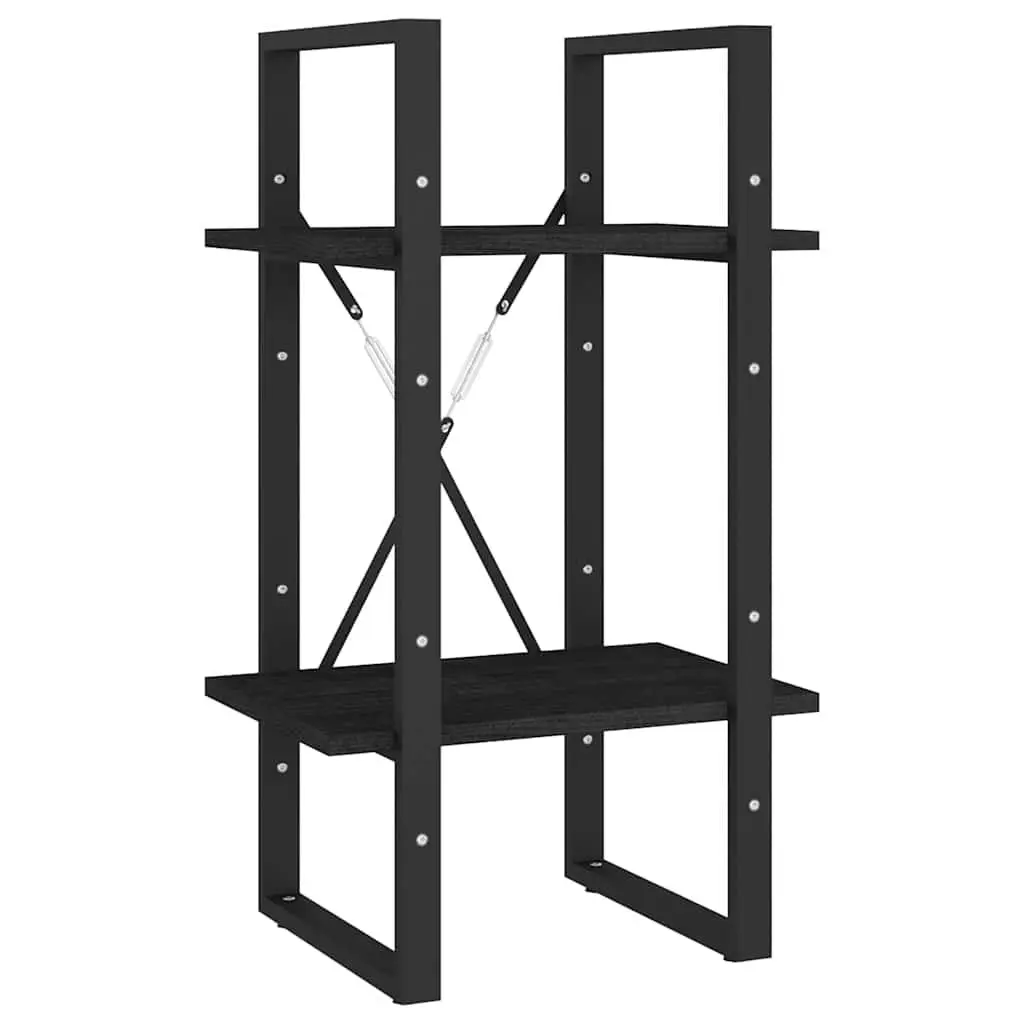 2-Tier Book Cabinet Solid Pine Wood Black Shelving Unit Storage Display Stand