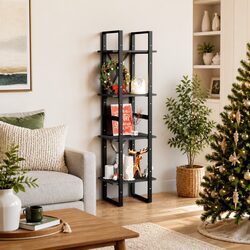 4-Tier Book Cabinet Black 40x30x140 cm Solid Pine Wood Bookshelf Storage