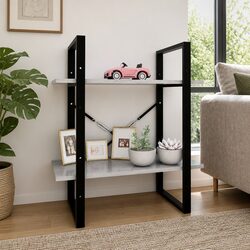 2-Tier Book Cabinet Grey Shelving Unit Storage Display Shelf Home Furniture