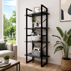 4-Tier Book Cabinet Grey Standing Bookcase Storage Shelving Unit 60x30x140cm