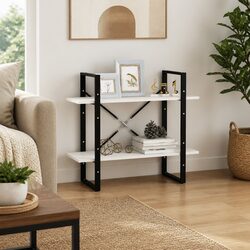 2-Tier Book Cabinet White Storage Shelves Standing Bookcase Display Shelf Unit