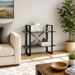 2-Tier Book Cabinet Grey Shelving Unit Storage Bookcase Standing Shelf