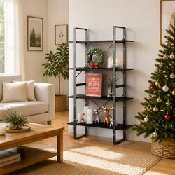 4-Tier Book Cabinet Black Engineered Wood Bookshelf Storage Display Stand Shelf