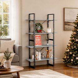 4-Tier Book Cabinet Grey Shelving Unit Storage Display Bookcase Standing Shelf