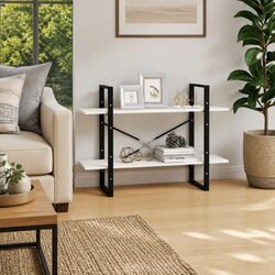 2-Tier Book Cabinet White Solid Pine Wood Shelving Unit Storage Bookcase Shelf