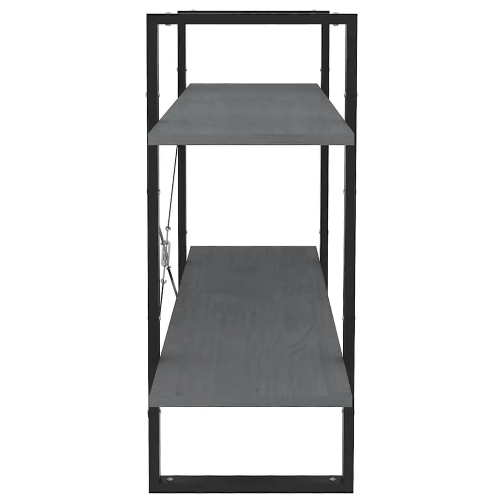 2-Tier Book Cabinet Solid Pine Wood Grey Bookshelf Storage Display Shelving Unit