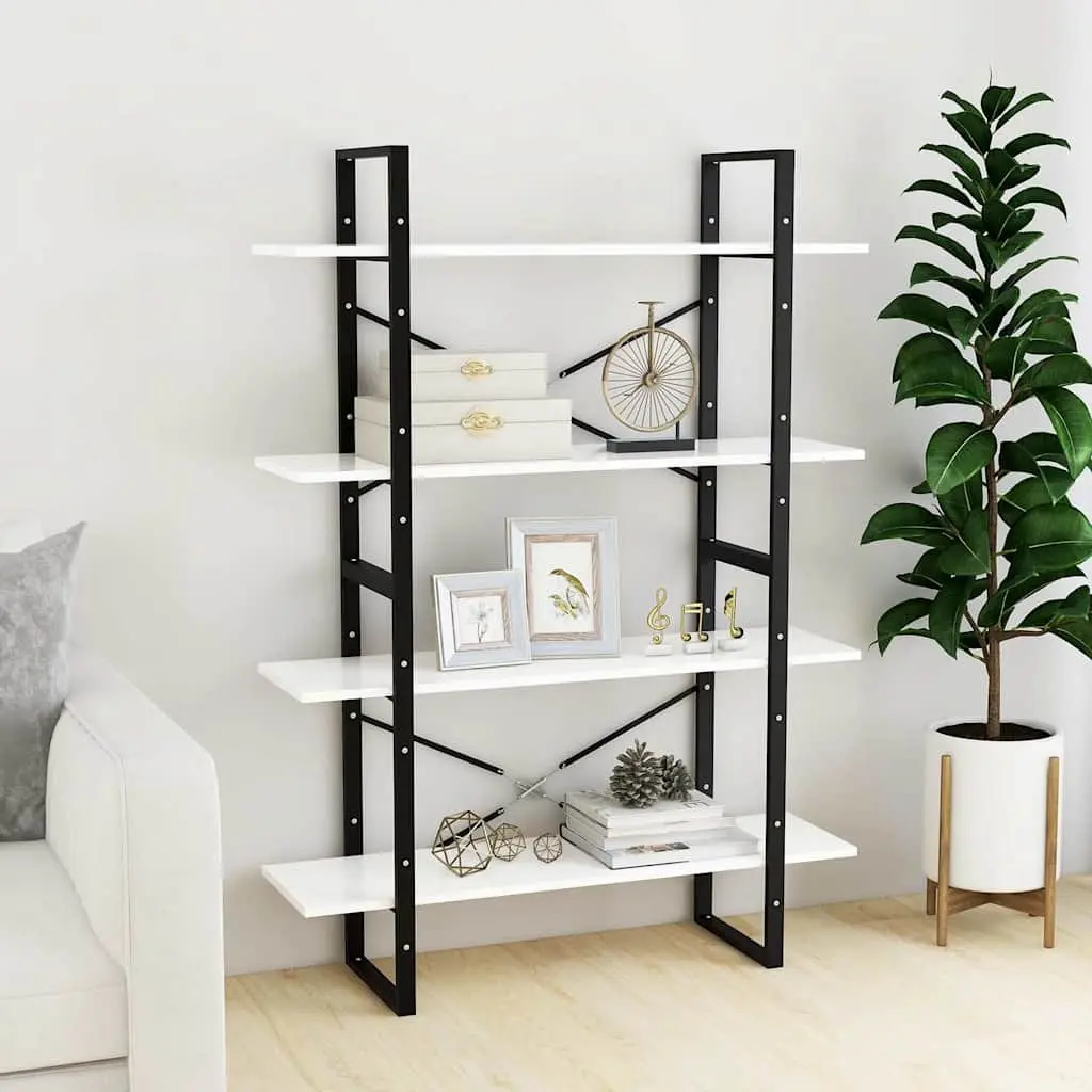 4-Tier Book Cabinet Engineered Wood White Bookshelf Storage Display Stand
