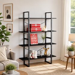 4-Tier Book Cabinet Black Engineered Wood Shelving Unit Standing Bookcase