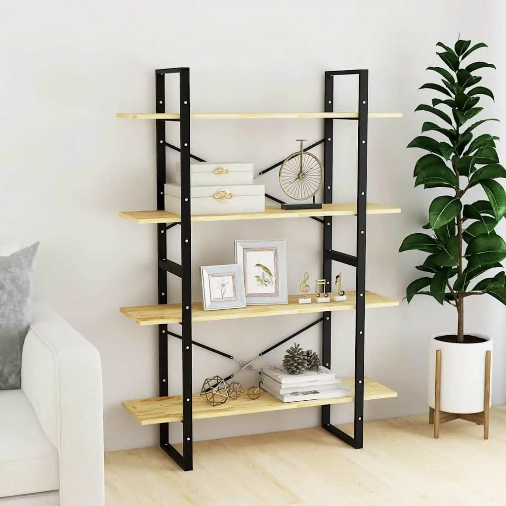 4-Tier Book Cabinet Solid Pine Wood Brown 100x30x140cm