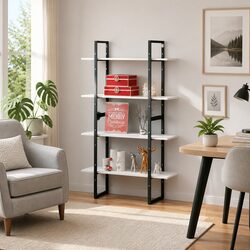4-Tier Book Cabinet White Solid Pine Wood Standing Shelf Storage Display Unit