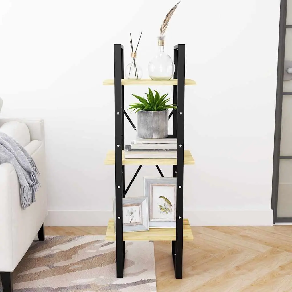 3-Tier Wooden Book Cabinet Storage Display Brown Solid Pinewood Shelving Unit
