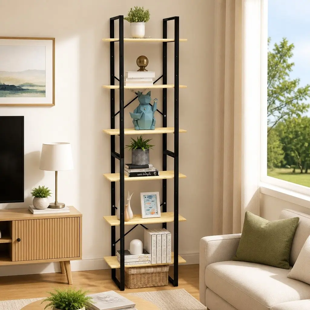Storage Shelf Wooden Bookcase 60x30x210 cm Brown Display Stand Shelving Unit