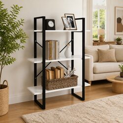 White Book Cabinet Shelving Unit Storage with 3 Shelves for Home Office Living