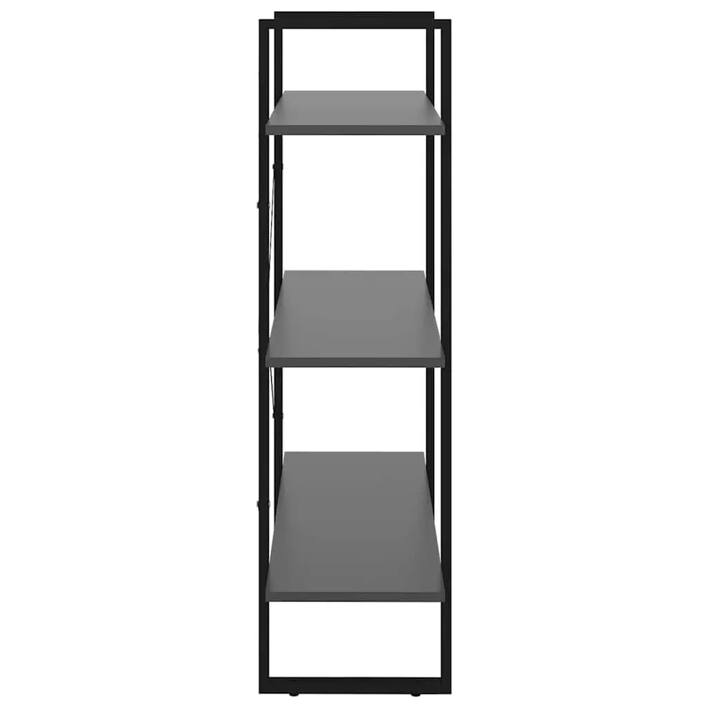 Book Cabinet Grey Engineered Wood Metal Frame 3 Shelves Storage Unit Home Furniture Decor