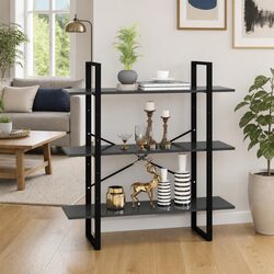 Grey Book Cabinet with Metal Frame Storage Shelving Unit Modern Industrial