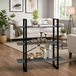 3-Tier Book Cabinet Grey Solid Pine Wood Shelving Unit Storage Display Stand