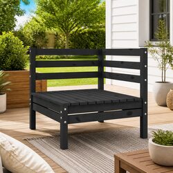 Garden Corner Sofa Black Solid Pinewood Modular Outdoor Seating Sectional Unit