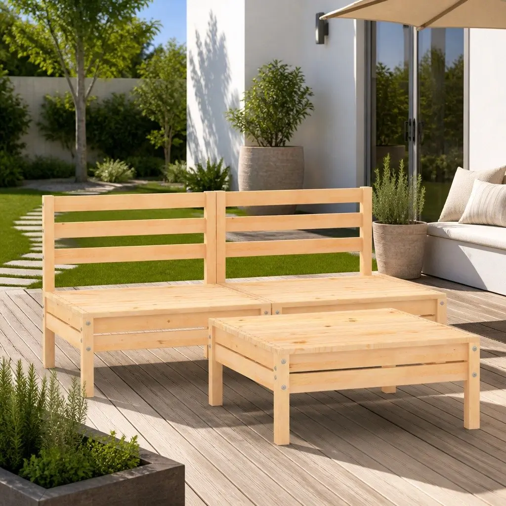 3 Piece Garden Lounge Set Wooden Patio Furniture Outdoor Sofa Brown