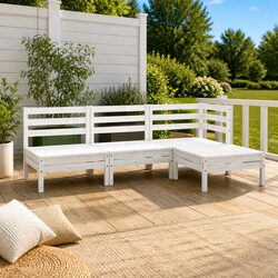 Garden Lounge Set 4 Piece Outdoor Patio Furniture Wooden Sofa White Modular