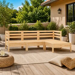 4 Piece Garden Lounge Set Solid Wood Patio Furniture Outdoor Sofa Chat Set Brown