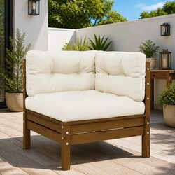Garden Corner Sofa with Cushions Brown Solid Pinewood Modular Outdoor Sectional