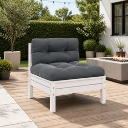Garden Middle Sofa with Cushions White Solid Pinewood Modular Outdoor Seating