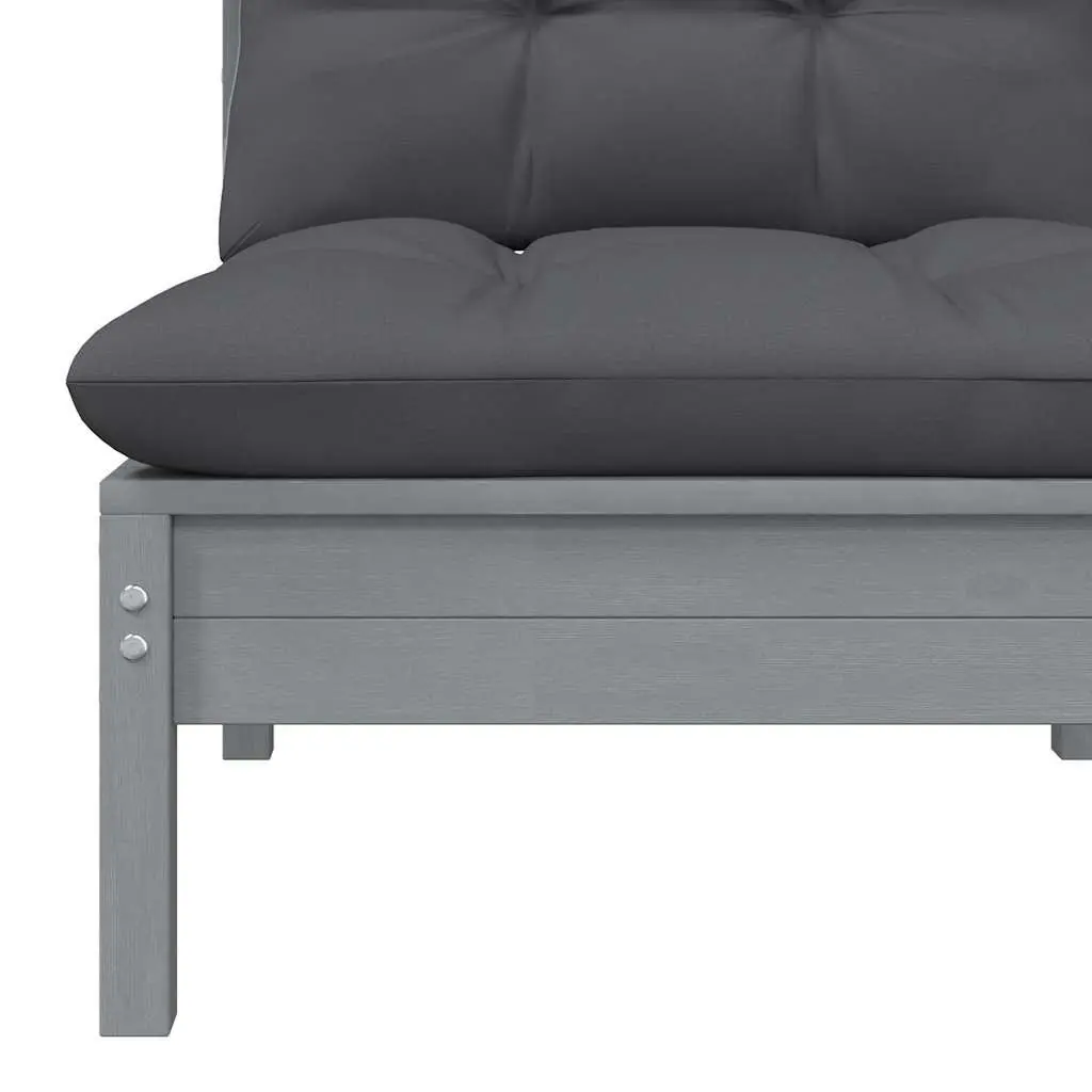 Garden Middle Sofa Modular Outdoor Sectional Unit Grey Pinewood Frame with Cushions