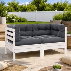 2-Seater Outdoor Garden Sofa with Cushions White Pinewood Patio Lounge Seating