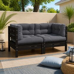 2-Seater Garden Sofa with Cushions Black Modular Outdoor Patio Sectional Lounge