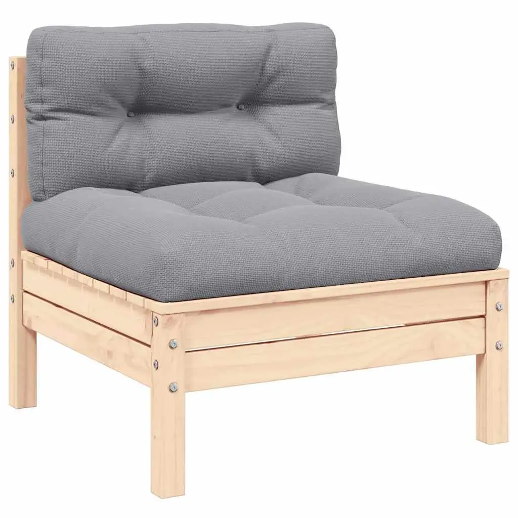 Outdoor Sectional Sofa 2-Seater Garden Lounge Modular Pinewood Grey Cushions